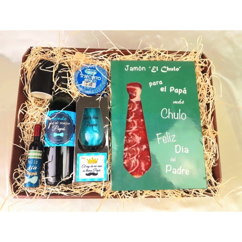 Caja Jamón loncheado, paté, vino y accesorios para el Día del Padre