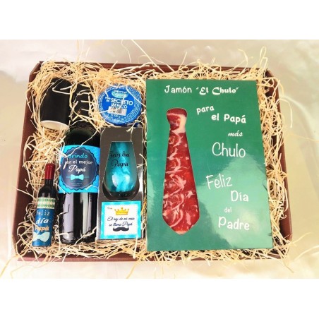 Caja Jamón loncheado, paté, vino y accesorios para el Día del Padre