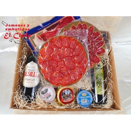 Caja regalo gourmet: loncheados ibéricos, aceite, queso, vino y paté
