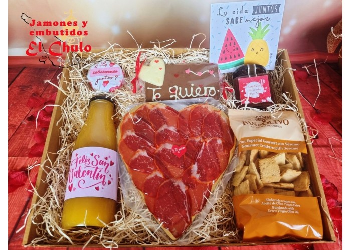 Jamones El Chulo, caja regalo dulces, zumo ecológico, miel